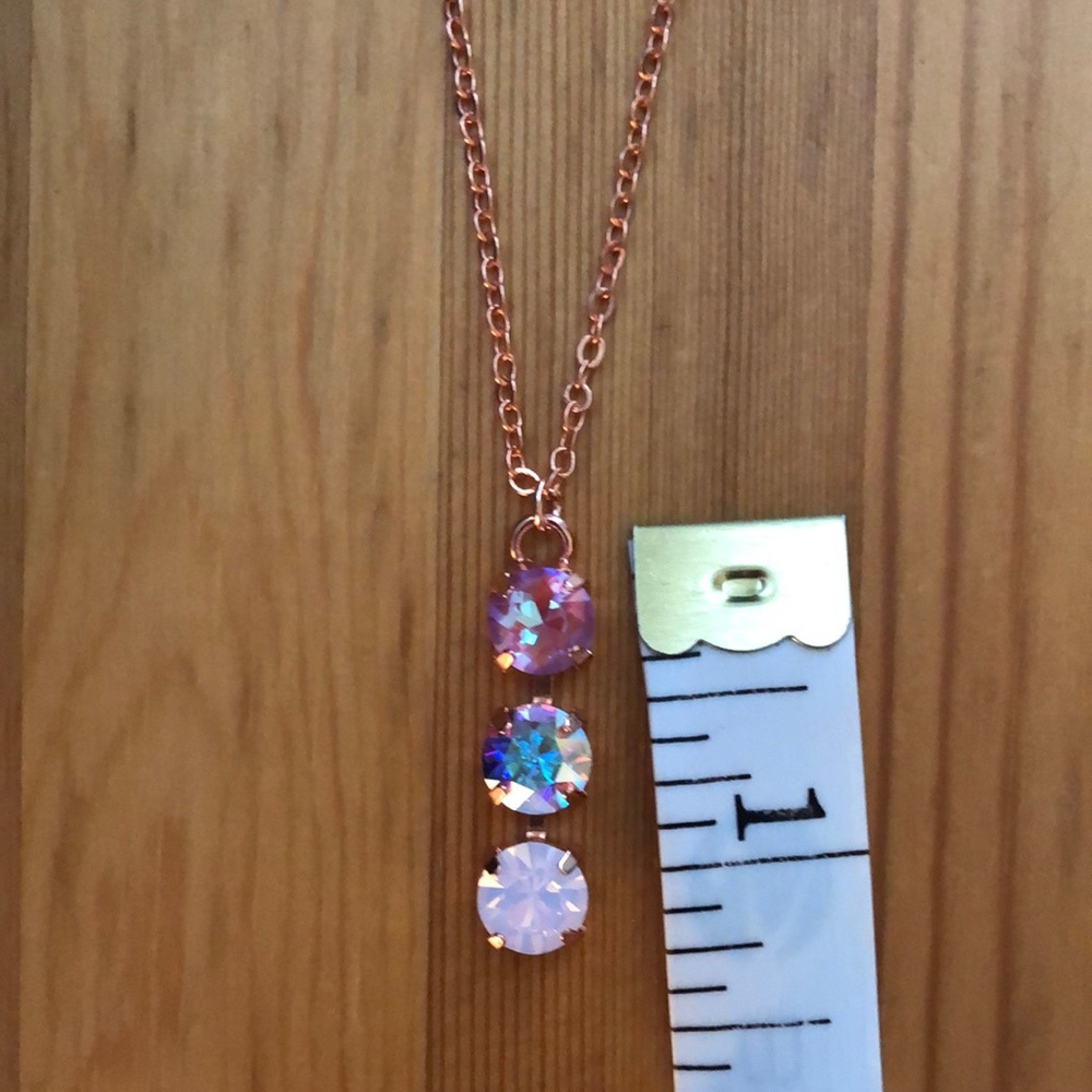 Aurora Borealis, Pink Opal + Violet Crystal Drop Necklace - Picture 11 of 16